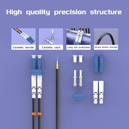 Buacoz 200 Meters LC to LC UPC Outdoor Armored Fiber Patch Cable, 9/125um Single Mode Duplex Fiber Optic Internet Cables, Jumper Optical Patch Cord, (200M/656ft), TPU Black