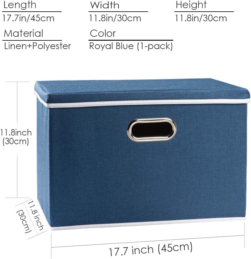 PRANDOM Large Foldable Storage Bin with Lid [1-Pack] Linen Fabric Decorative Storage Box Organizer Containers Basket Cube with Handles Divider for Bedroom Closet Office Living Room (17.7x11.8x11.8")