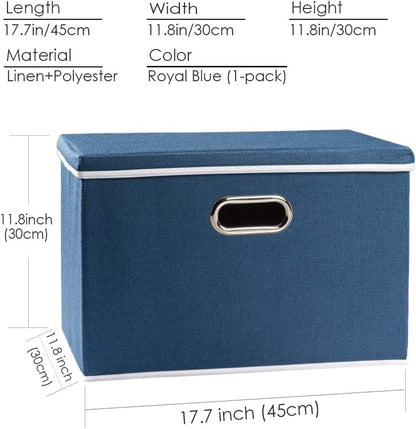PRANDOM Large Foldable Storage Bin with Lid [1-Pack] Linen Fabric Decorative Storage Box Organizer Containers Basket Cube with Handles Divider for Bedroom Closet Office Living Room (17.7x11.8x11.8")