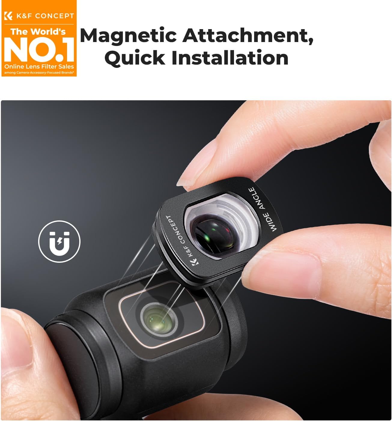 K&F Concept Wide-Angle Lens Compatible with DJI Osmo Pocket 3, Magnetic Attach/Multi-Coated/Optical Glass