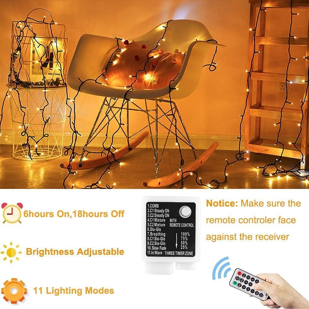 Tcamp 105FT 300 LED Purple Orange Halloween Decorations Lights Motion Activated Sync with 4 Scary Music, 6 Modes Halloween String Lights for Party Yard Outdoor Indoor Decor (3 Sets Connectable)