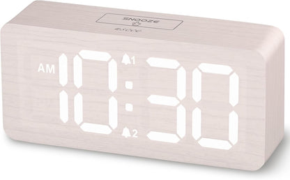 Purilite Select Wooden Digital Alarm Clock with Large LED Display