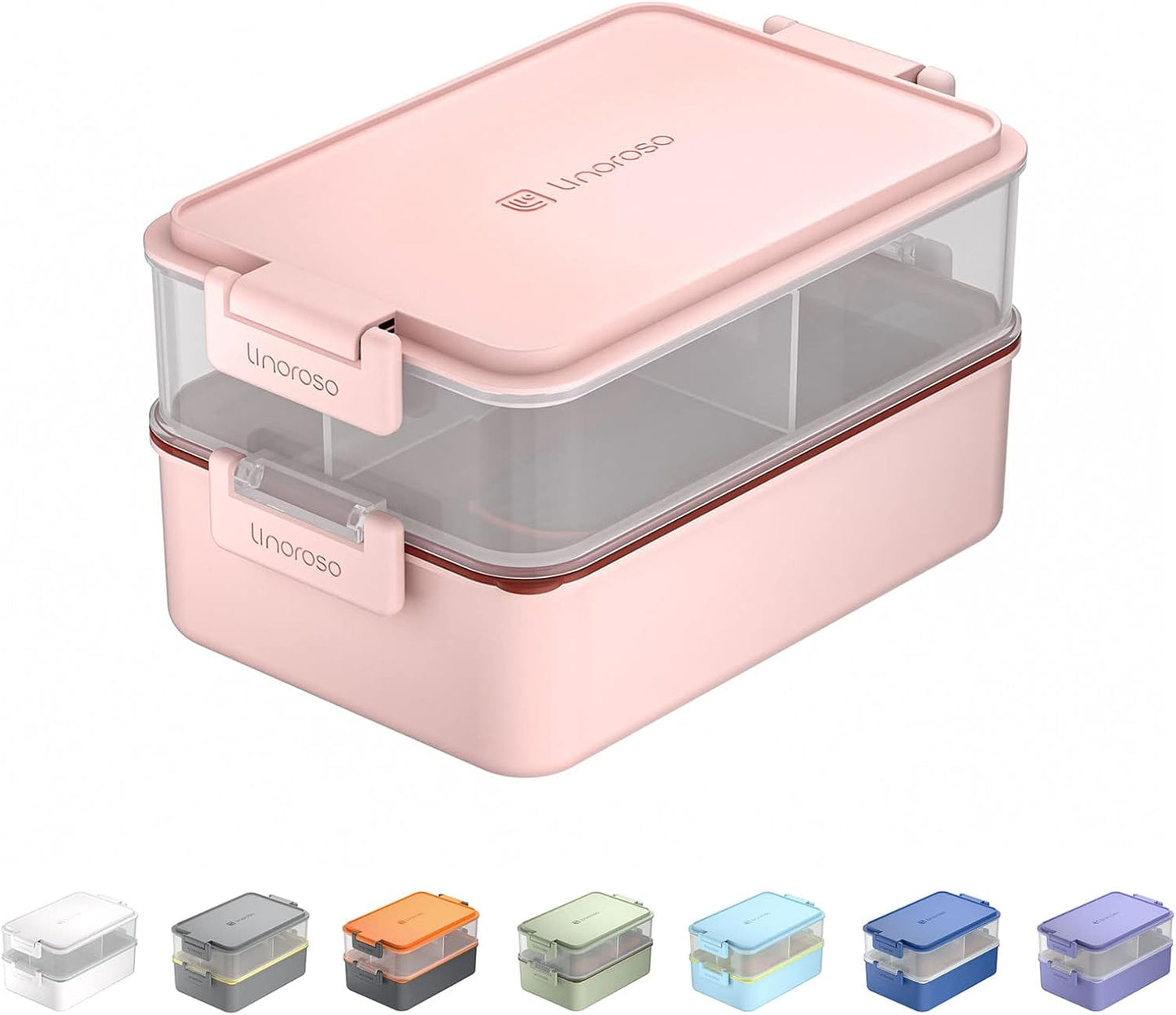 Linoroso Stackable Bento Box Adult Lunch Box | Meet All You On-The-Go Needs for Food, Salad and Snack Box, Premium Bento Lunch Box for Adults Include Utensil Set, Dressing Containers - Pale Mint