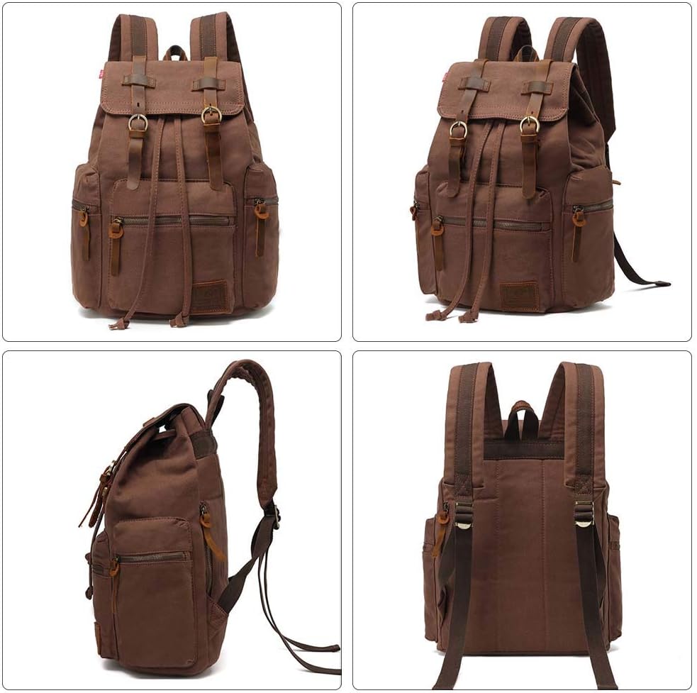 AUGUR Canvas Backpack,17 inch Laptop Backpack Vintage Canvas Leather Backpacks Casual School College Bag Pack Bookbag Hiking Travel Rucksack Daypack (L-Coffee)