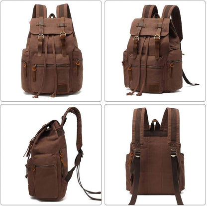AUGUR Canvas Backpack,17 inch Laptop Backpack Vintage Canvas Leather Backpacks Casual School College Bag Pack Bookbag Hiking Travel Rucksack Daypack (L-Coffee)
