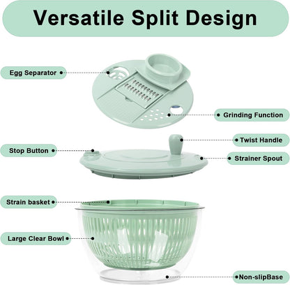 Domigard 5.3 Qt Salad Spinner Large Lettuce Spinner, 10 in 1 Multifunction Vegetable Dryer with 5 Blades, Fruit Washer Spinner with Transparent Bowl