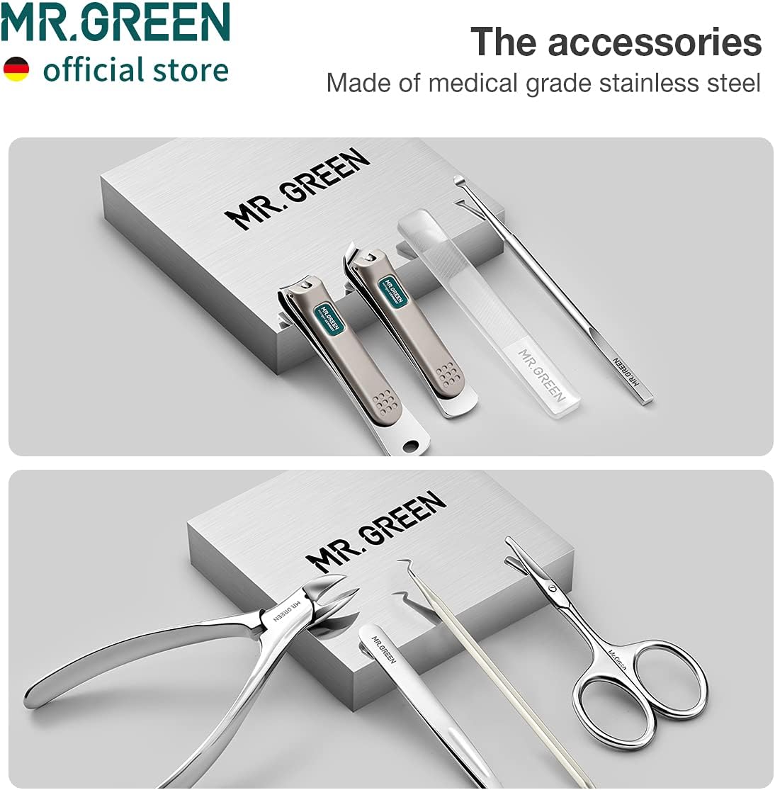Manicure Set 8 in 1,Professional Pedicure kit,Stainless Steel Manicure Kit,Portable Travel Grooming Kit Nail Care Tools,Nail Clippers Pedicure Tools with Leather Travel Case (green)