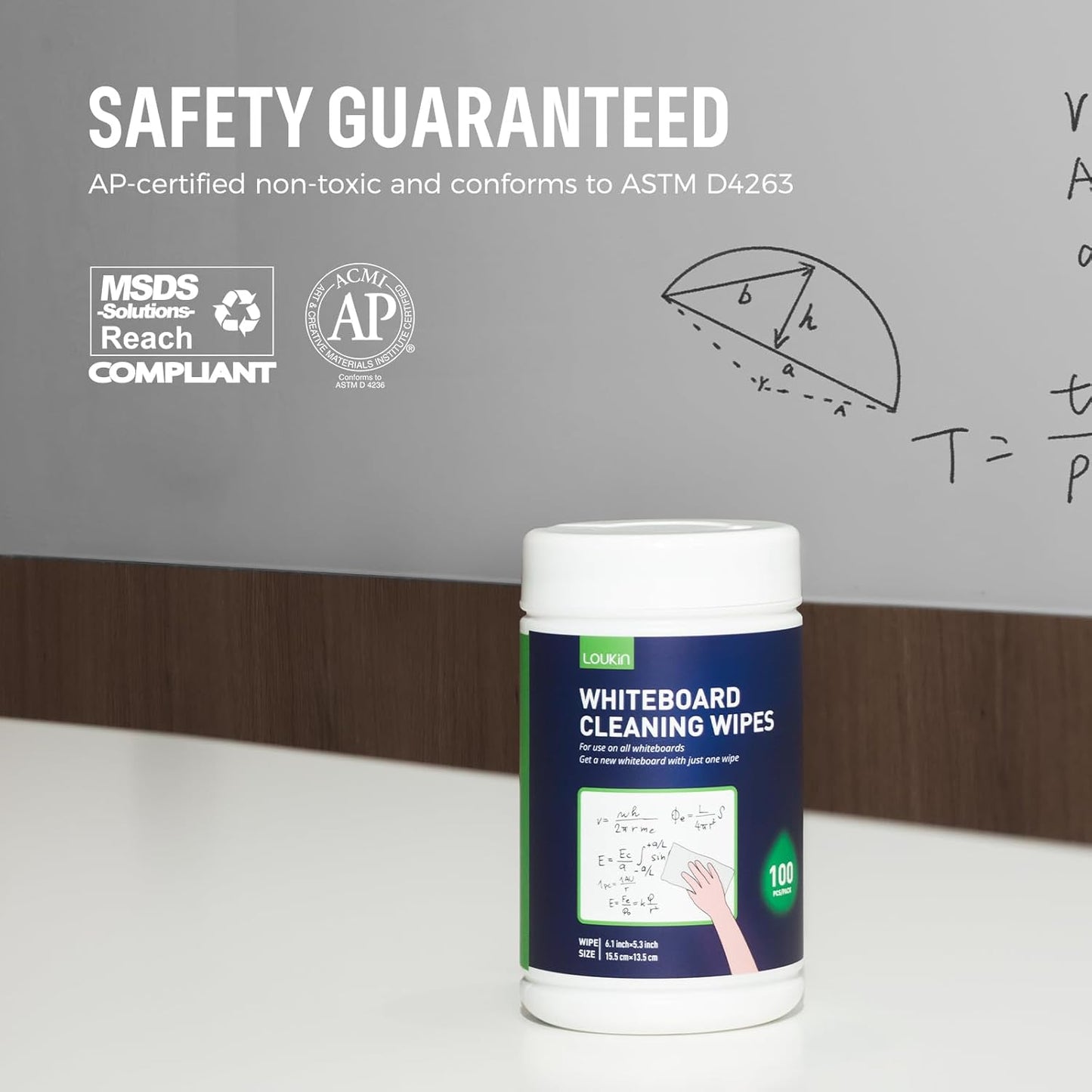 Loukin Whiteboard Cleaning Wipes, Dry Erase Board Cleaning Wipes, Non-Toxic Whiteboard Wipes, 100 Wipes per Canister, 3 Packs