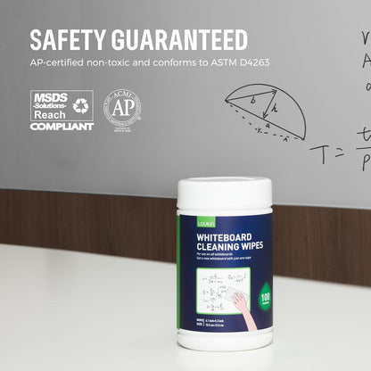 Loukin Whiteboard Cleaning Wipes, Dry Erase Board Cleaning Wipes, Non-Toxic Whiteboard Wipes, 100 Wipes per Canister, 3 Packs