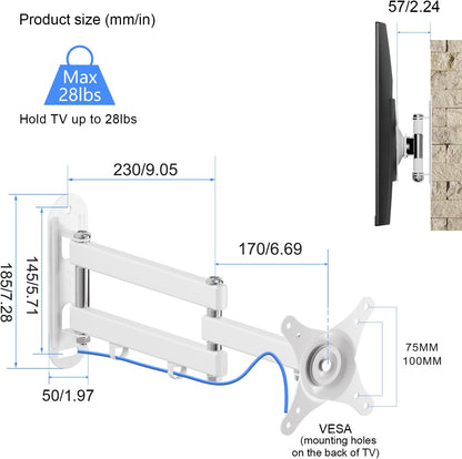 Suptek Full Motion Adjustable TV Wall Mount Rotation, Swivel and Tilt TV Arm Bracket for Most 15-32 inch LED, LCD Monitor and Plasma TVs VESA 75,100,Black (MA2720)