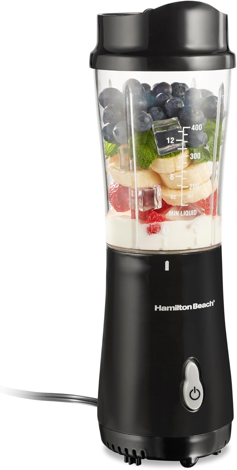 Personal Blender for Smoothies & Shakes with 14 oz Travel Cup and Lid – Compact Electric Blender with Stainless Steel Blades, One-Touch Blending, BPA-Free (Black) - PuriLite