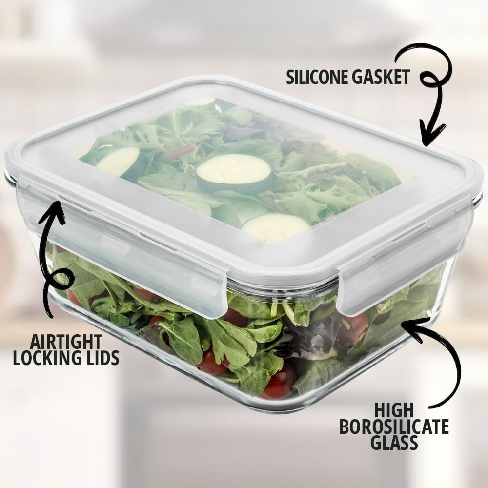 Razab 3300 Ml / 112 Oz Large Glass Container Food Storage with Lids - Leakproof, BPA-Free Large Meal Prep Container Ideal for Roasting Turkey, Store Leftover - Microwave & Oven Safe