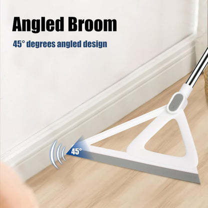 Rubber Squeegee Broom for Pet Hair, Magic Broom Sweeping Water, Multifunction Scraping Silicone Broom, Long Handle Squeegee for Floor, Wall, White, 1-Pack & 1 * Broom Head Replacement