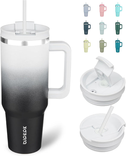 BJPKPK Tumbler with Handle and Straw 30oz Insulated Tumbler Cups with Lid Stainless Steel Travel Coffee Mug,Indigo Black
