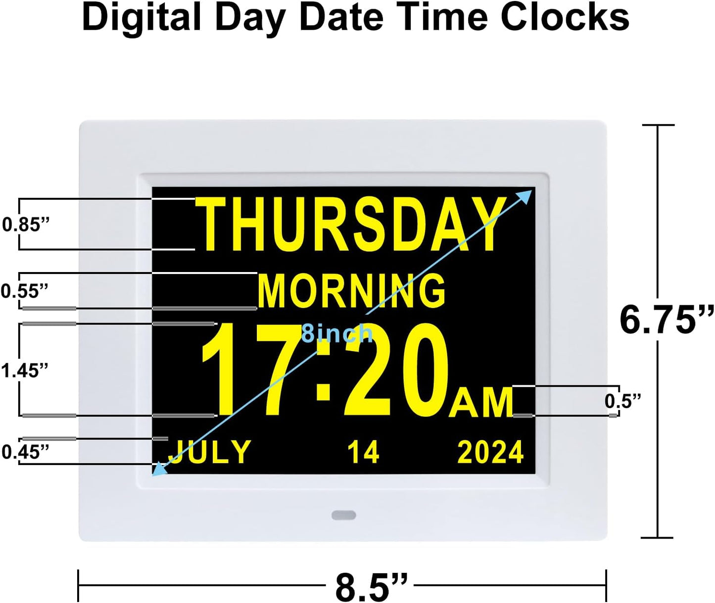 [2025 Newest] Digital Day Calendar Clocks 3 Medicine Reminders Extra Large 8 Inch Non-Abbreviated Day Date Month Dementia Senior Clock for Eldarly Memory Loss Vision Impaired Clock