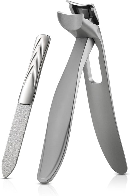 BEZOX Angled Head Nail Clippers for Seniors - Ergonomic Toenail Clipper for Thick Nails, Premium Steel Nail Cutter Trimmer with Catcher for Men and Women - Black