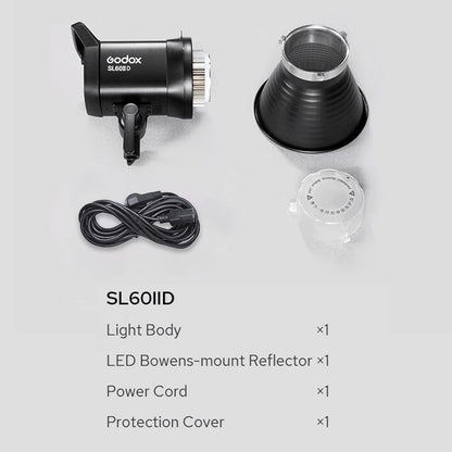 Godox SL60IID Portable Studio LED Video Light 70W Photography Fill Light 5600K±200K Built-in 8 FX Lighting Effects Bowens Mount APP/2.4G Wireless/On-Board Control for Home Studio
