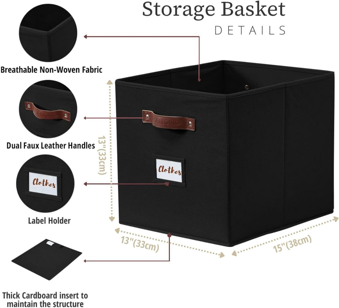 DECOMOMO Cube Storage Bin, Storage Cubes with Labels, Baskets for Shelves Kallax Linen Closet Organizers (Cube 10.5x11"/ 6pcs, Black)