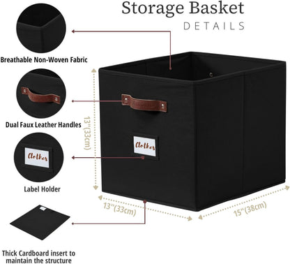DECOMOMO Cube Storage Bin, Storage Cubes with Labels, Baskets for Shelves Kallax Linen Closet Organizers (Cube 10.5x11"/ 6pcs, Black)