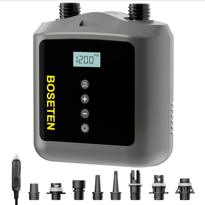 BOSETEN Paddle Board Pump, SUP Electric Air Pump, Deflation Function, Auto-Off, 12V DC Car Connector for Inflatable Stand Up Paddle Board, Kayaks, Boats, Inflators, Paddleboards