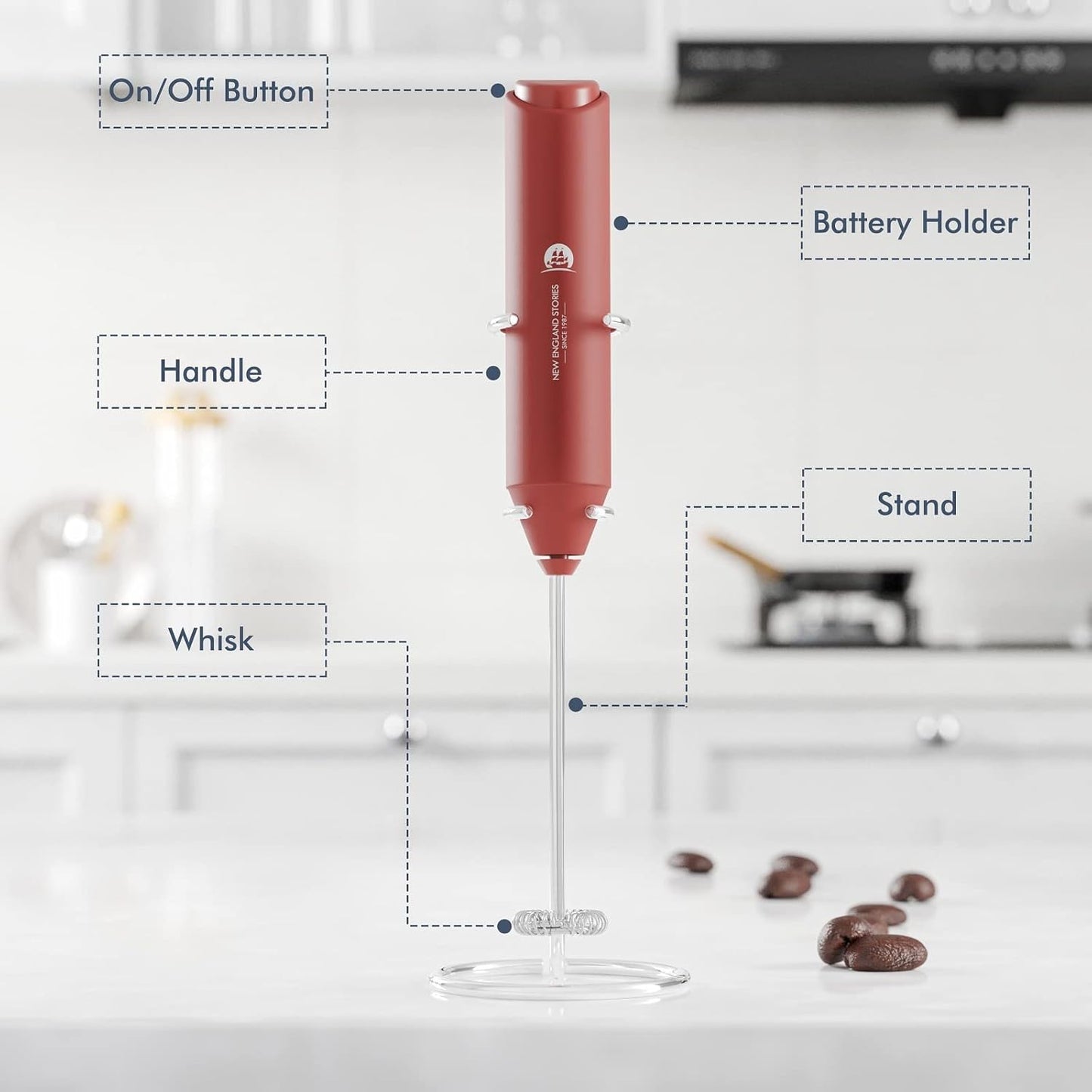 Powerful Milk Frother Handheld Foam Maker, Mini Whisk Drink Mixer for Coffee, Cappuccino, Latte, Matcha, Hot Chocolate, With Stand, Light Purple