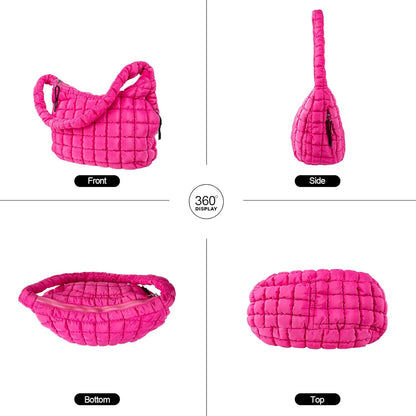Quilted Puffer Tote Bag Large Crossbody Shoulder Bag with Zipper, Nylon Hobo Oversized Handbag