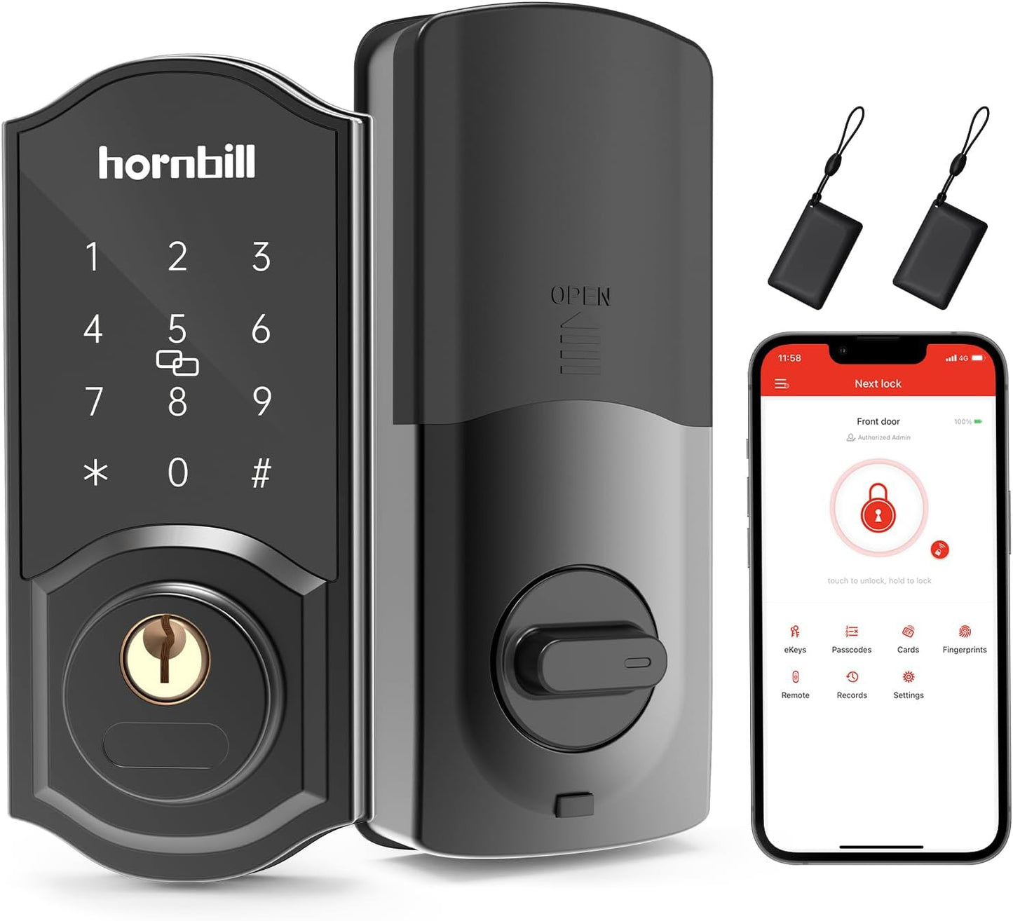Keyless Entry Door Lock Deadbolt, Hornbill Smart Lock Front Door, Electronic Door Locks with Keypads, Digital Auto Lock Bluetooth Smart Door Locks for Homes Bedroom
