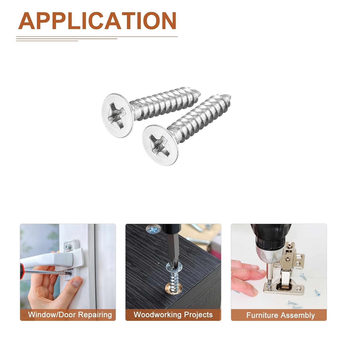 DTGN 100Pcs #6x1/2 Flat Head Wood Screws, 304 Stainless Steel Phillips Self Tapping Screws - Good for Woodworking, Furniture - Silver
