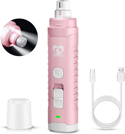 Casfuy Dog Nail Grinder with 2 LED Light for Large Medium Dogs - 3X More Powerful 2-Speed Electric Pet Nail Trimmer Rechargeable Quiet Painless Paws Grooming & Smoothing Tool