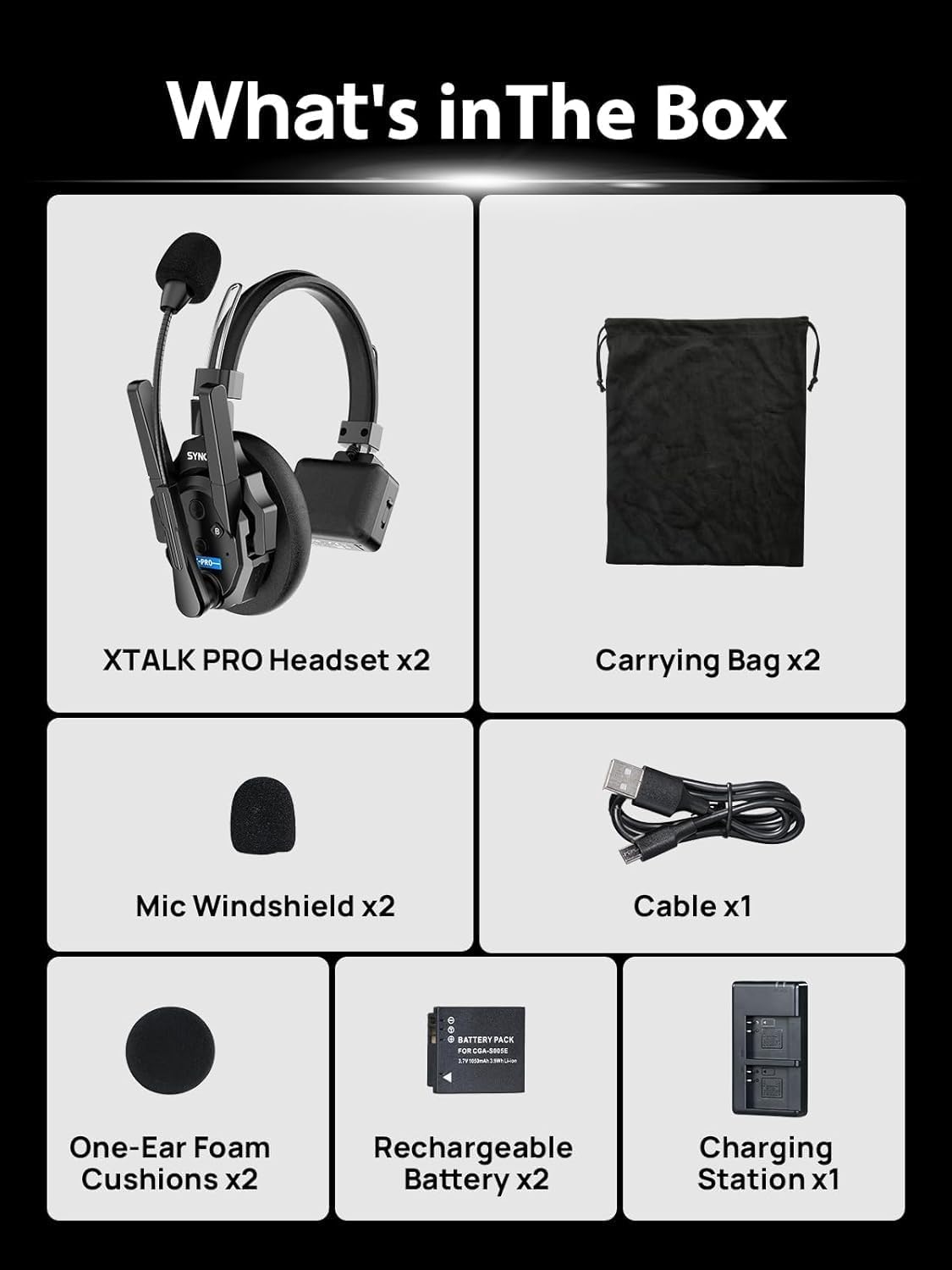 SYNCO XTALK XPRO2 Wireless Intercom Headset System, 2 Person 2.4GHz Wireless Communication Headset Full Duplex 500m/1640ft 24H with Noise Reduction 3.5mm Monitoring for Film Production Teamwork