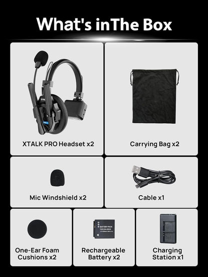 SYNCO XTALK XPRO2 Wireless Intercom Headset System, 2 Person 2.4GHz Wireless Communication Headset Full Duplex 500m/1640ft 24H with Noise Reduction 3.5mm Monitoring for Film Production Teamwork