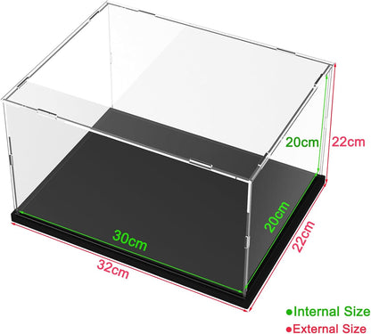 Thickened Clear Acrylic Display Case for Lego 10330 43268 76450 42170 10295 10353 Collectibles, Transparent Box Dustproof Protection with Wood-Plastic Base & String Light, Black Inside 40x20x20cm