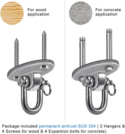 SELEWARE 2 Pack 2000 lb Capacity Stainless Steel 180° Swing Hangers Heavy Duty Swing Hooks for Concrete Ceiling Wooden Hanging Hardware for Por Porch Playground Hammock Gym Swing Sets
