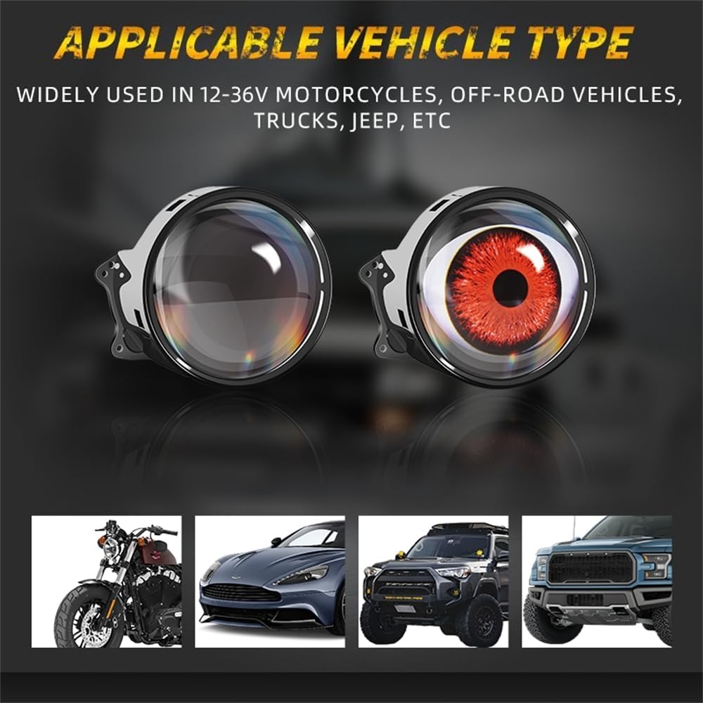 2PCS Dynamic Eyes LED Car Headlight, Blinking Red Demon Eyes Halloween Headlights with Color Lenses for Eyes, Light Up Big Eyeball Lights For Car