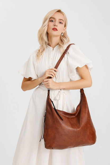 Ashioup Hobo Bags for Women Soft PU Leather Shoulder Bag Vintage Slouchy Handbag with Zipper