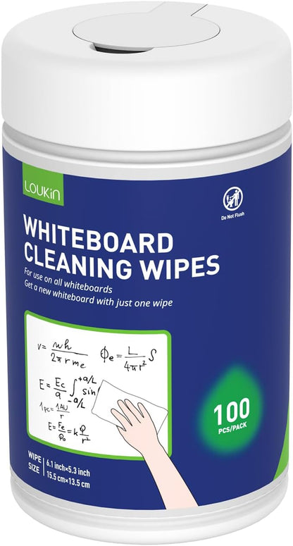 Loukin Whiteboard Cleaning Wipes, Dry Erase Board Cleaning Wipes, Non-Toxic Whiteboard Wipes, 100 Wipes per Canister, 3 Packs