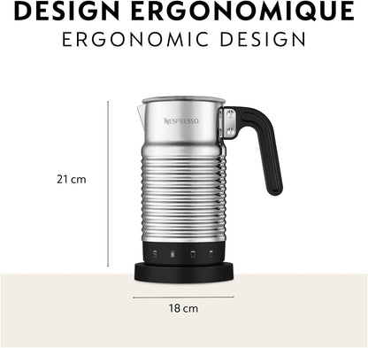 Nespresso Aeroccino 4 Milk Frother - Automatic Hot & Cold Foam Maker for Coffee, Latte, Cappuccino, and Macchiato - Silver
