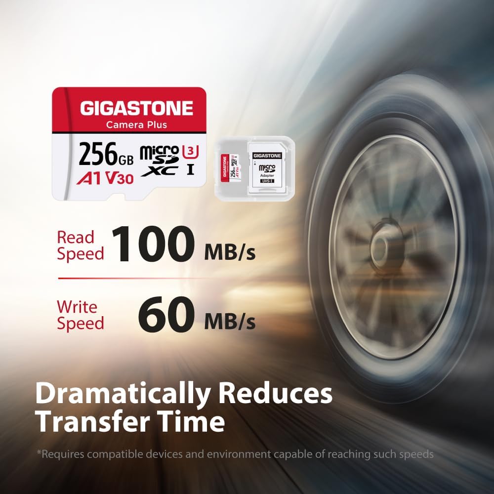 GIGASTONE 256GB Camera Plus Memory Card 2-Pack, Read Speed up to 100MB/s. Ideal for Full HD Video Gopro Drone Android Camera, A1 Micro SDXC Card with Mini Case and SD Adapter