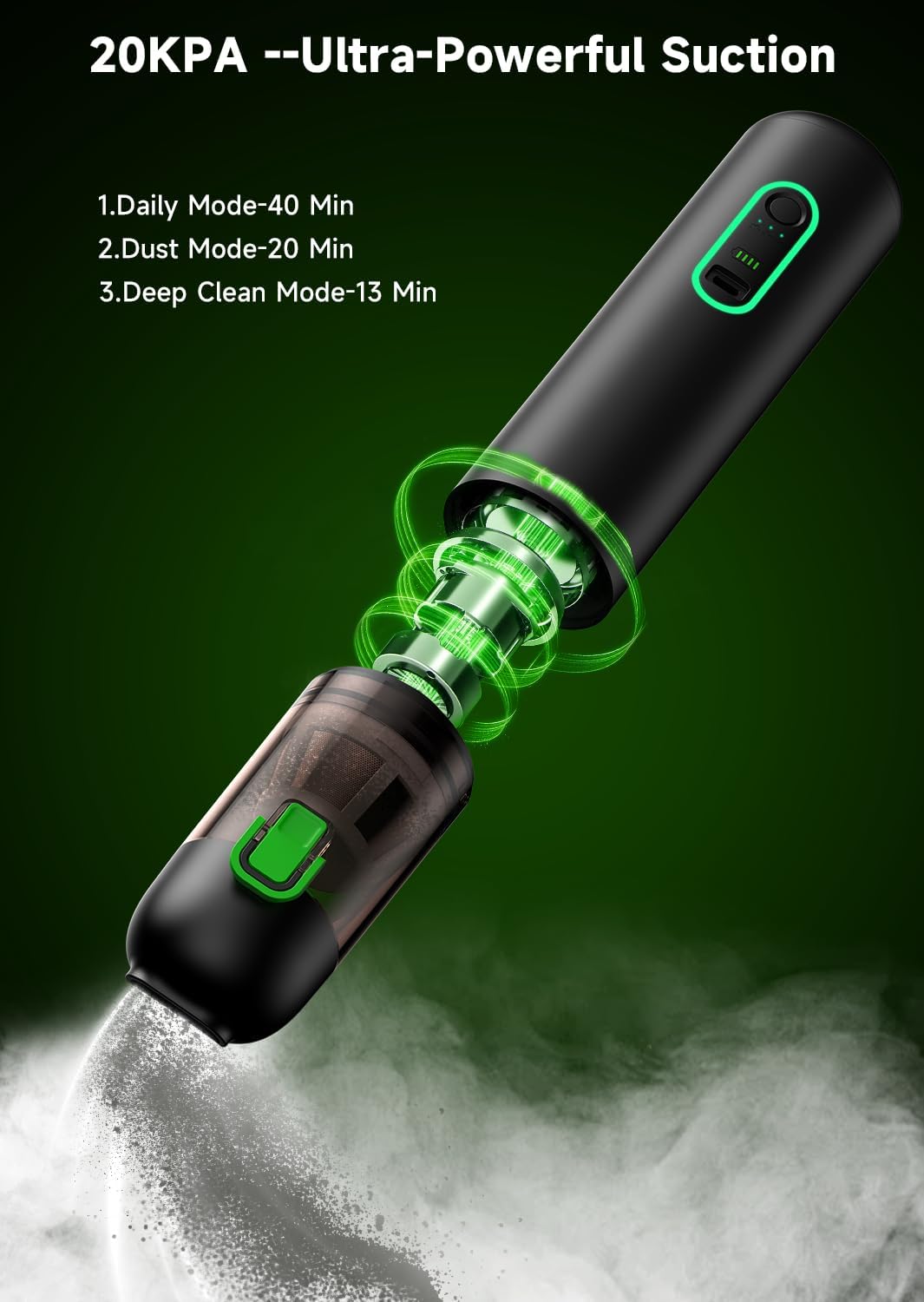 Mini Car Vacuum Cleaner Cordless Powerful, 20000PA Handheld Vacuum Cordless Suction USB Rechargeable，4 in 1 Portable Dust Buster Handheld for Car, Boat, Desk, Home, Keyboard, Office, Pet Hair