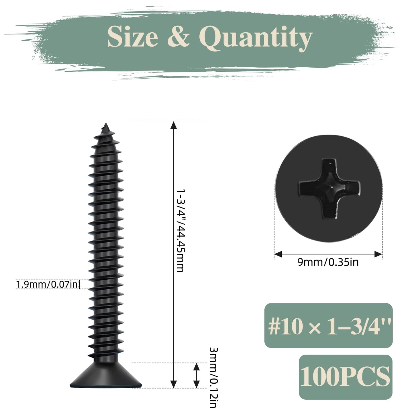 GOHODOMINO #4 x 1/2" Wood Screw 100Pcs, Stainless Steel 304 (18-8) Screws Flat Head Phillips Fast Self Tapping Drywall Screws Black Oxide