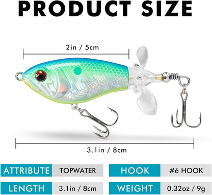 TRUSCEND PoPobait with BKK Hooks, Top Water Plopper Fishing Lures for Bass Walleye Pike Catfish Musky Perch, Floating Lure for Freshwater or Saltwater, Amazing Teasers Fishing Gifts for Family Fishing