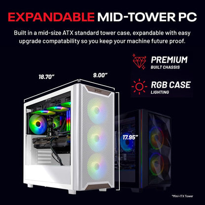 Skytech Nebula Gaming PC Desktop, Intel i5 14400F 2.5 GHz (4.7GHz Turbo), NVIDIA RTX 5060 8GB, 1TB NVMe SSD, 16GB DDR5 RAM 6000, 650W Gold PSU, Wi-Fi, Win 11