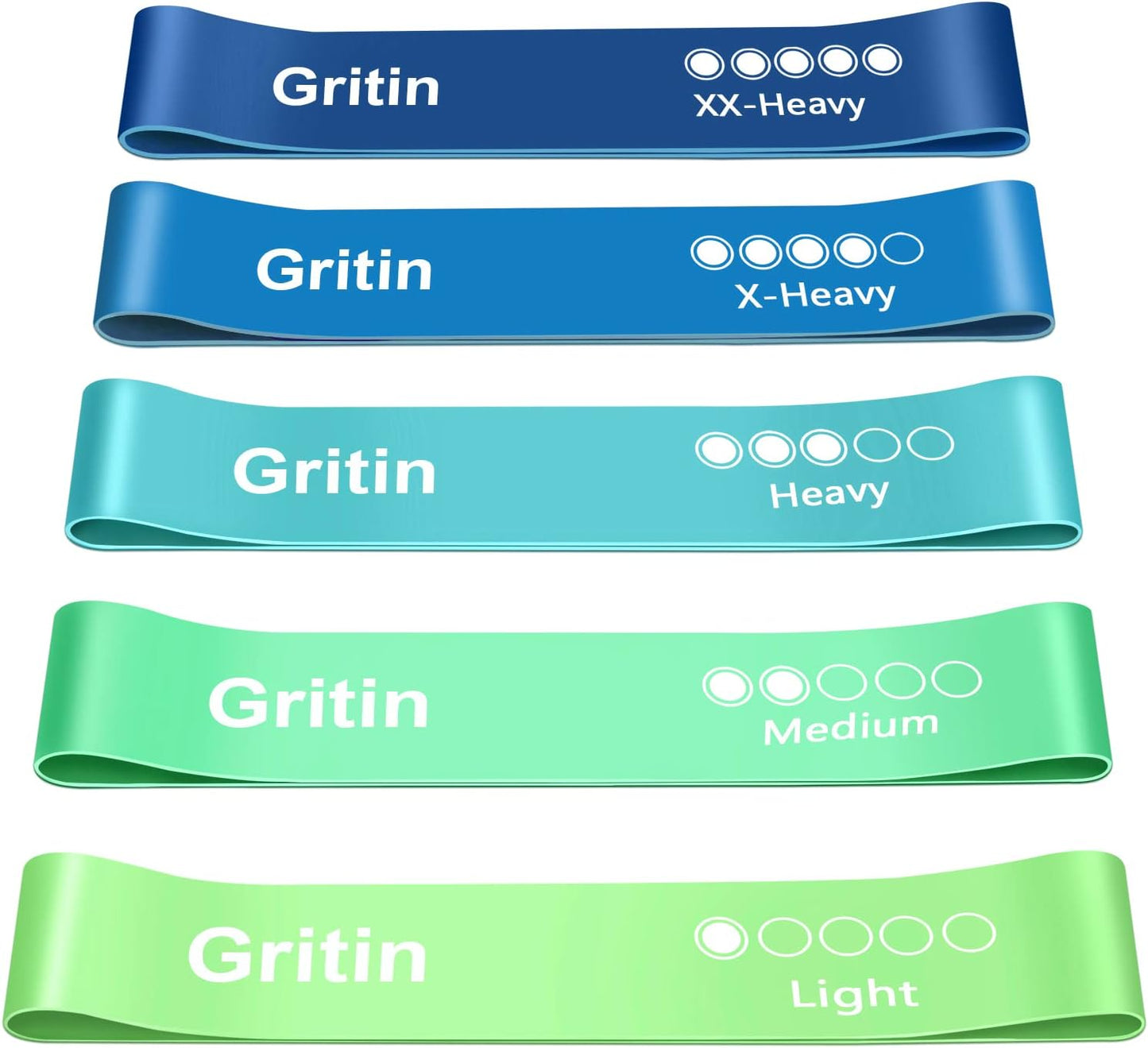 Gritin Resistance Bands, Set of 5 Skin-Friendly Resistance Fitness Exercise Loop Bands with 5 Different Strength Levels - Travel Carrying Case Included - Ideal for Home, Gym, Yoga, Training