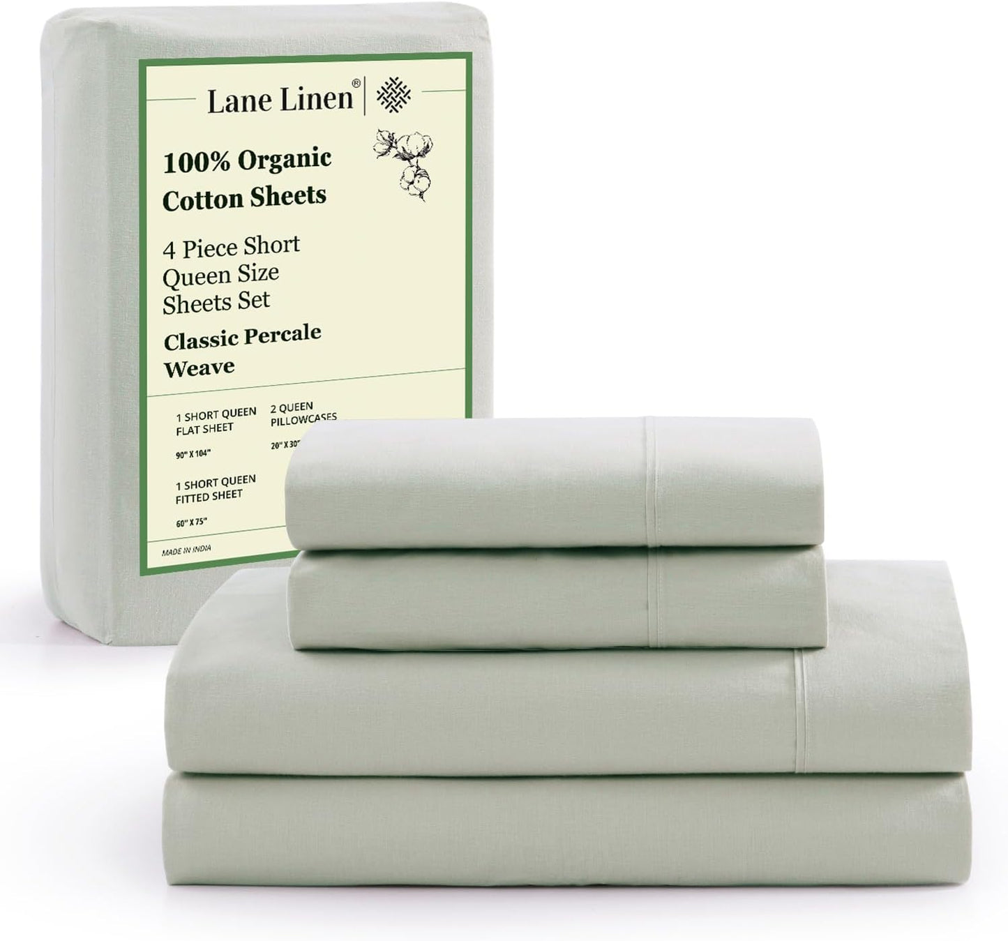 Lane Linen 100% Organic Cotton Queen Sheet Set, 4-Piece Percale Bed Sheets for Queen Bed - Soft, Breathable, Hypoallergenic, Deep Pocket Fits Mattress Up to 15" Deep, Hotel Quality Sheets - White