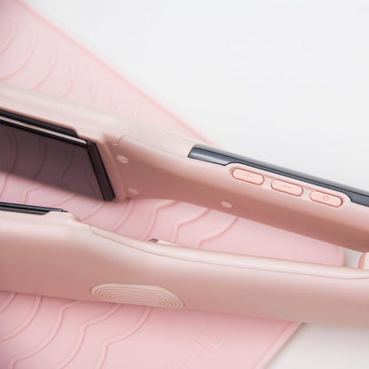 ANGENIL Pro Titanium Flat Iron Hair Straightener, Dual Voltage Straightening and Curling Iron in One, 15s Fast Heating, Negative Ion Round Pink Hair Straightener with Heat Resistant Silicone Mat Pad