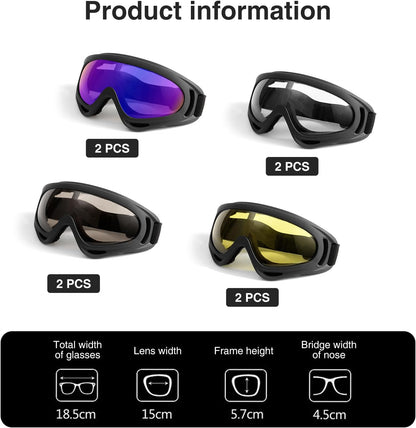 8 Pack Motorcycle & Ski Goggles - Dirt Bike & Snowboard Goggles for Men, Women & Youth