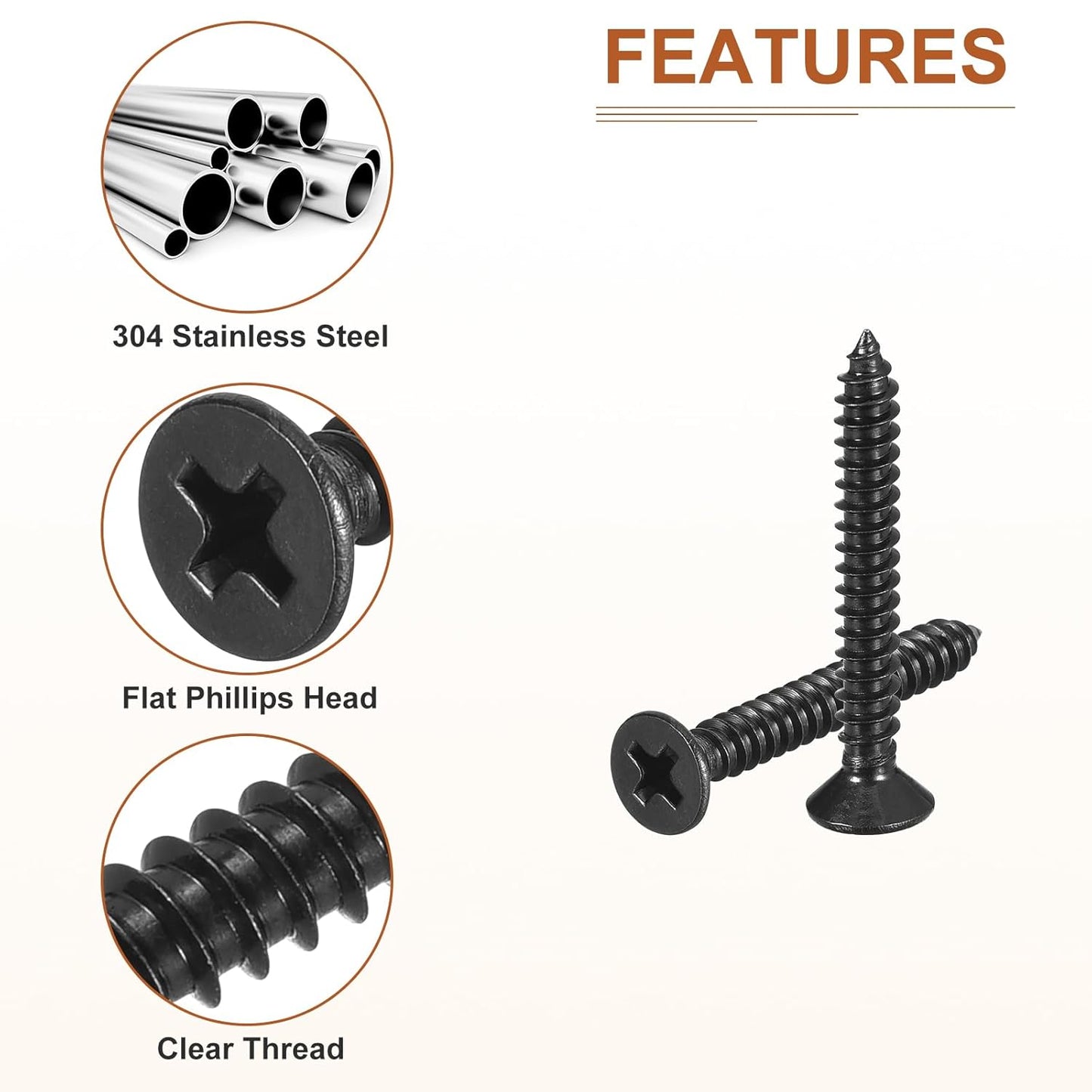 DTGN 100Pcs #8x1 Flat Head Wood Screws, 304 Stainless Steel Phillips Self Tapping Screws - Good for Woodworking, Furniture - Silver