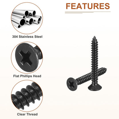 DTGN 100Pcs #8x1 Flat Head Wood Screws, 304 Stainless Steel Phillips Self Tapping Screws - Good for Woodworking, Furniture - Silver