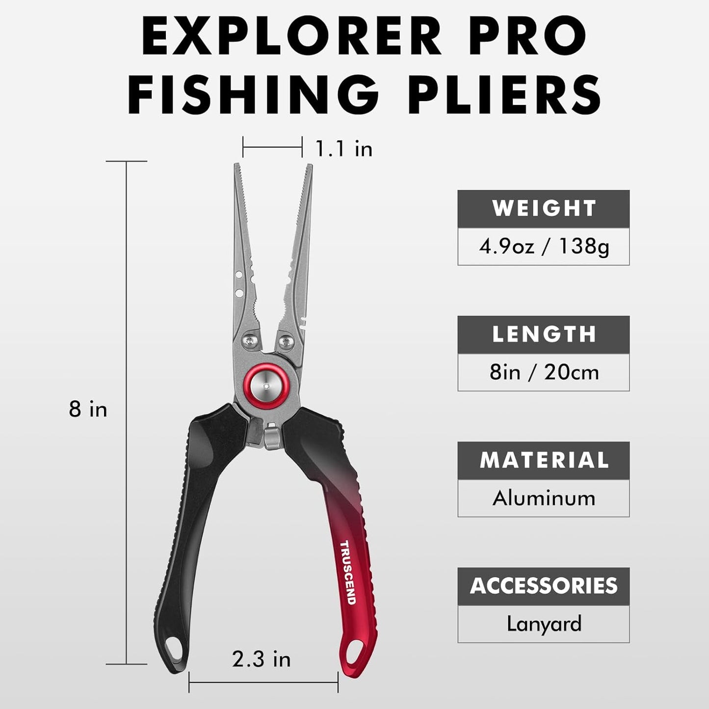 TRUSCEND Lockable Handy Fishing Pliers with Innovative Ergonomic Handle, Saltwater Corrosion Resistant Teflon Coated Fishing Tool, Multi-Function Fishing Gear with Mo-V Cutter, Amazing Fishing Gift