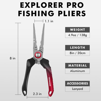 TRUSCEND Lockable Handy Fishing Pliers with Innovative Ergonomic Handle, Saltwater Corrosion Resistant Teflon Coated Fishing Tool, Multi-Function Fishing Gear with Mo-V Cutter, Amazing Fishing Gift
